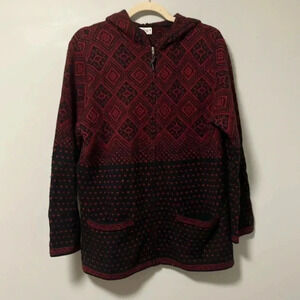 Pure & simple  100% lambswool black red full zip hooded cardigan sweater jacket